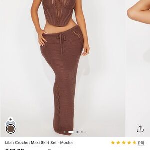 Fashion Nova Lilah Crochet Maxi Skirt Set - Mocha